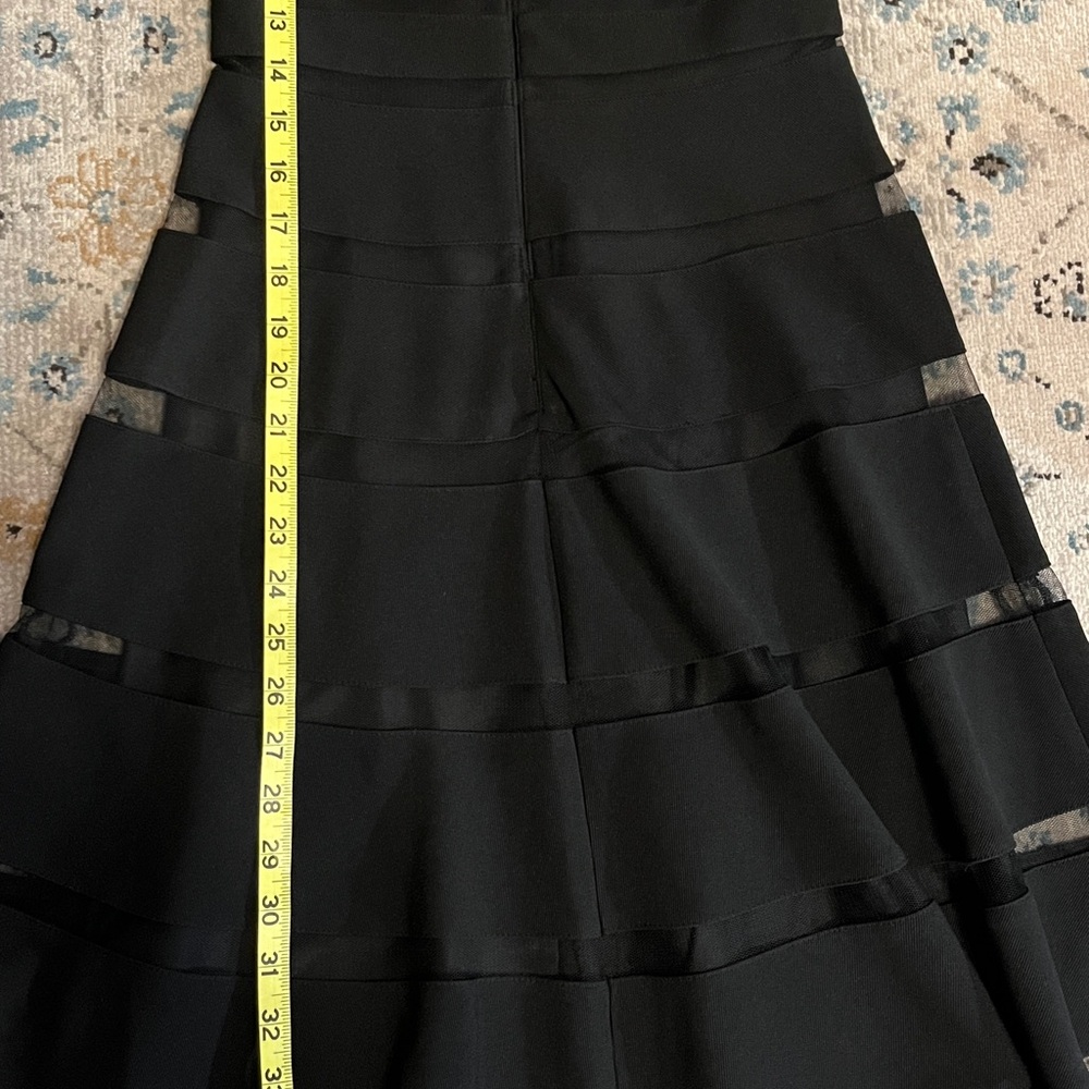 WHBM Black V-Neck Shadow Stripe Mesh Party Dress 00 - Picture 13 of 16